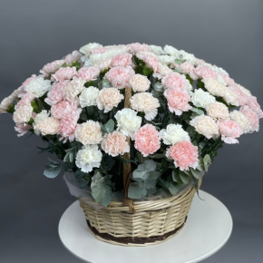 Композиция в корзине из 101 диантуса микс в Кубинке