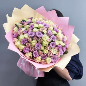 Букет из 101 розы пастельный микс и роз Меритим (40 см) в Кубинке