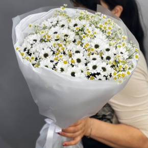 Букет "Понарошку" из хризантем сантини и ромашек в Кубинке