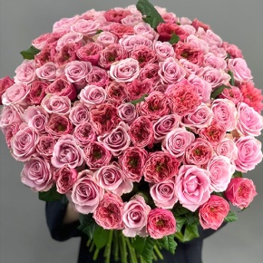 Нежный букет из 101 розы Риджентс парк и Аваланж микс  (70 см) в Кубинке