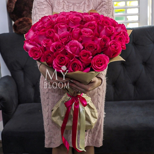 Букет 51 роза Эквадор Пинк Флоид (60 см) в Кубинке