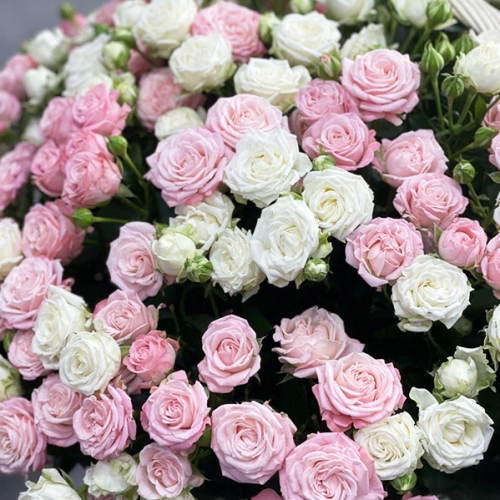 Композиция в корзине из 101 кустовой пионовидной розы в Кубинке